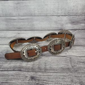 Vintage 1993 Brighton Sunflower Concho Southwestern Belt Brown Leather Silver S